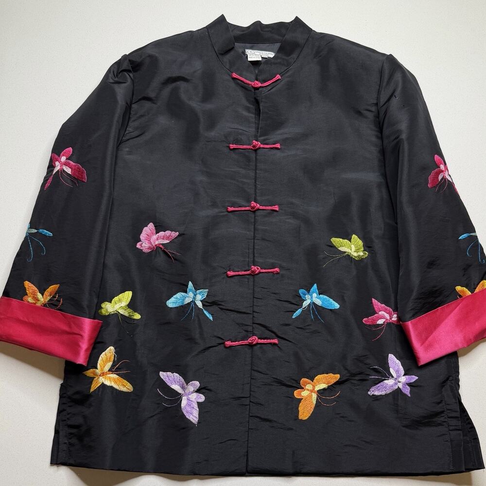 Grace Chuang New York Jacket With Frog Closure Butterfly Embroidered Size XL